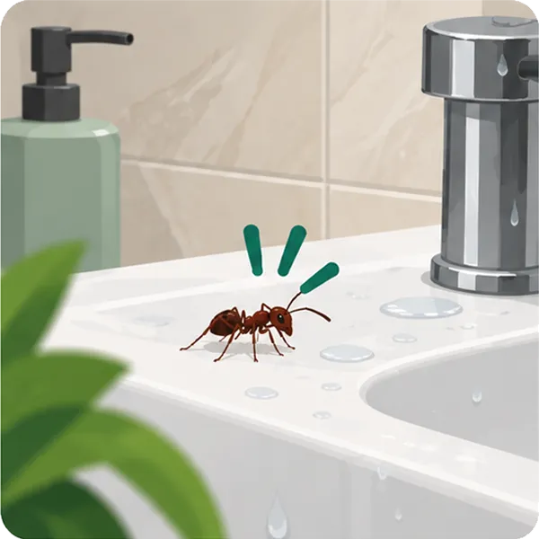 Ant activity around showers, sinks and damp spaces