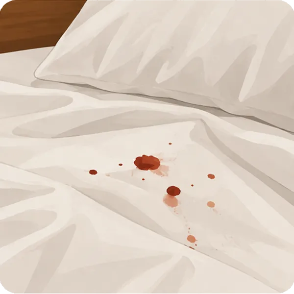 Reddish blood spots on bed sheets