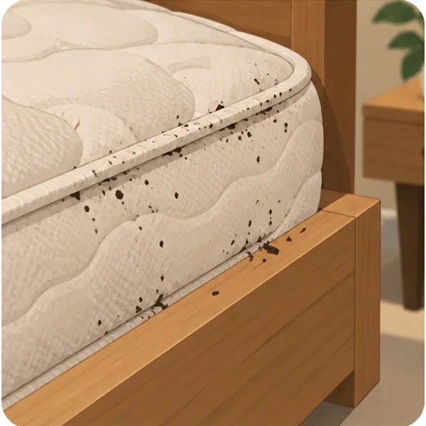 Dark spots around a mattress seam and bed frame