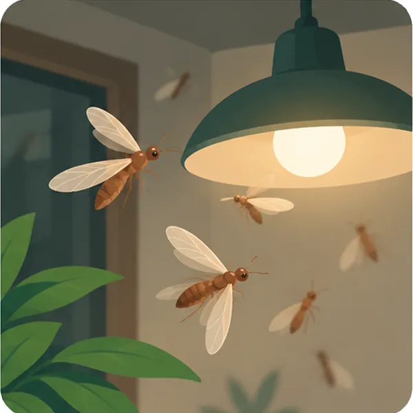 Flying termites around a light inside a Bali property