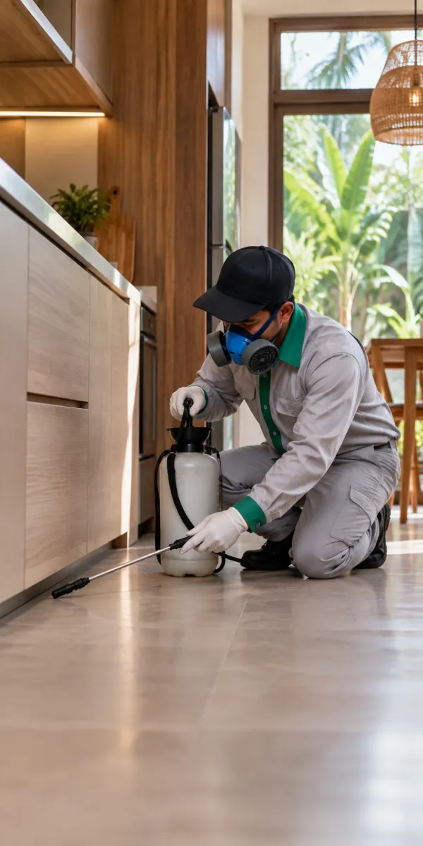 Indoor pest control treatment in a Bali villa