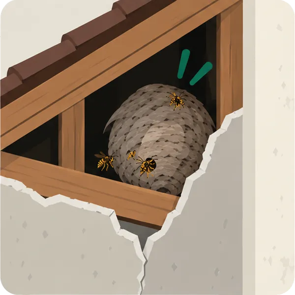 Wasp or bee nest inside a roof or wall
