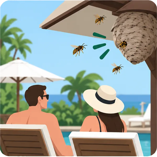 Wasp or bee nest near guest areas