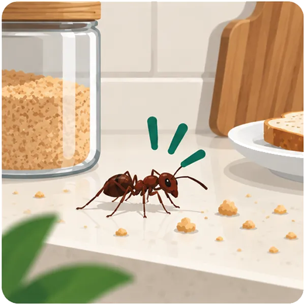 Tiny sugar ants appearing around food in a Bali kitchen