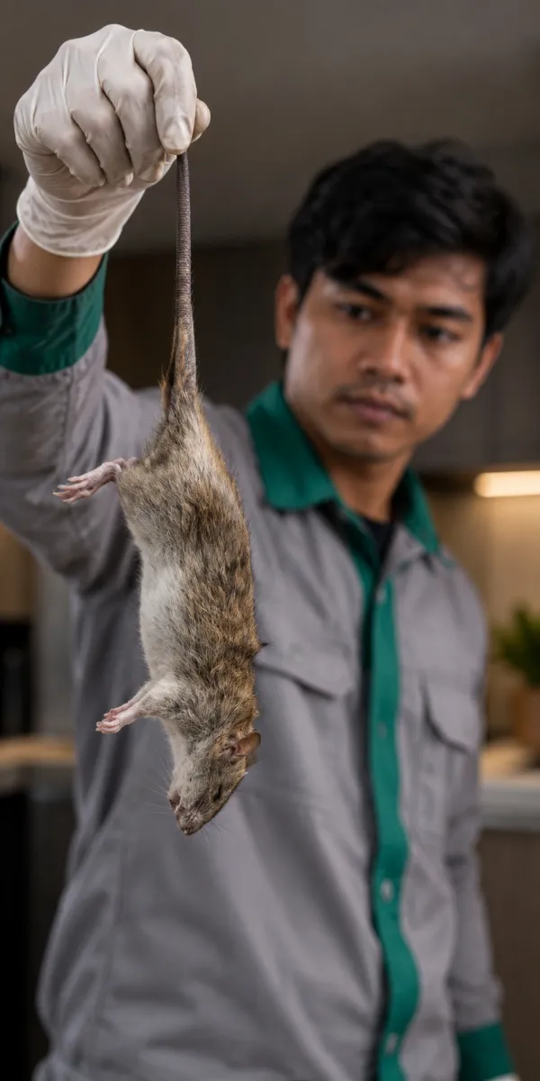 Professional rodent control technician in Bali