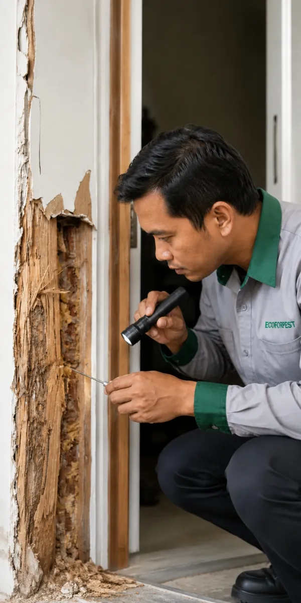 Professional termite control inspection in Denpasar, Bali